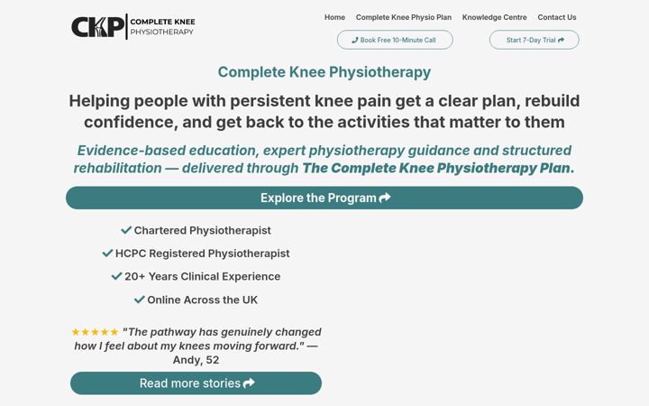 Ekrano kopija completekneephysio.co.uk