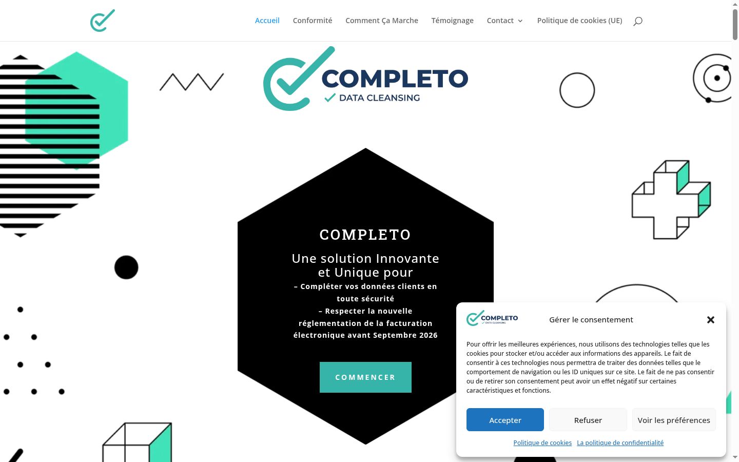 Screenshot del banner di consenso mostrato prima di qualsiasi interazione