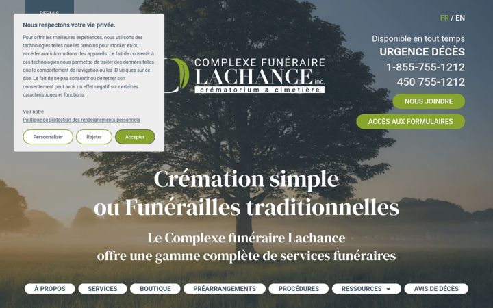 Screenshot of complexefunerairelachance.com