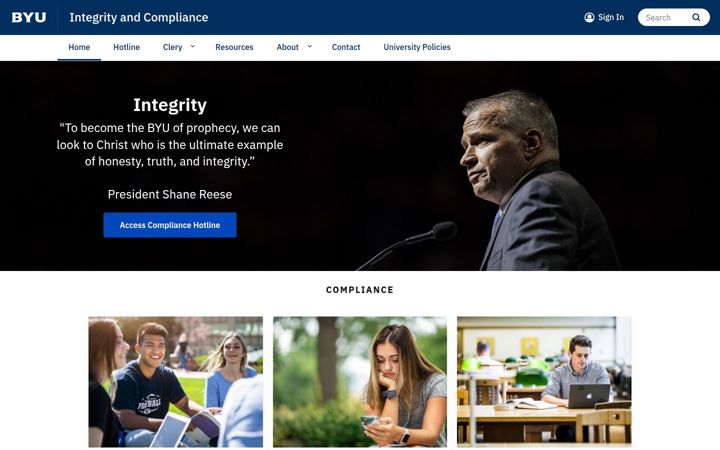 Screenshot von compliance.byu.edu