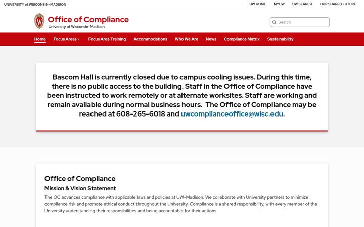 Screenshot von compliance.wisc.edu