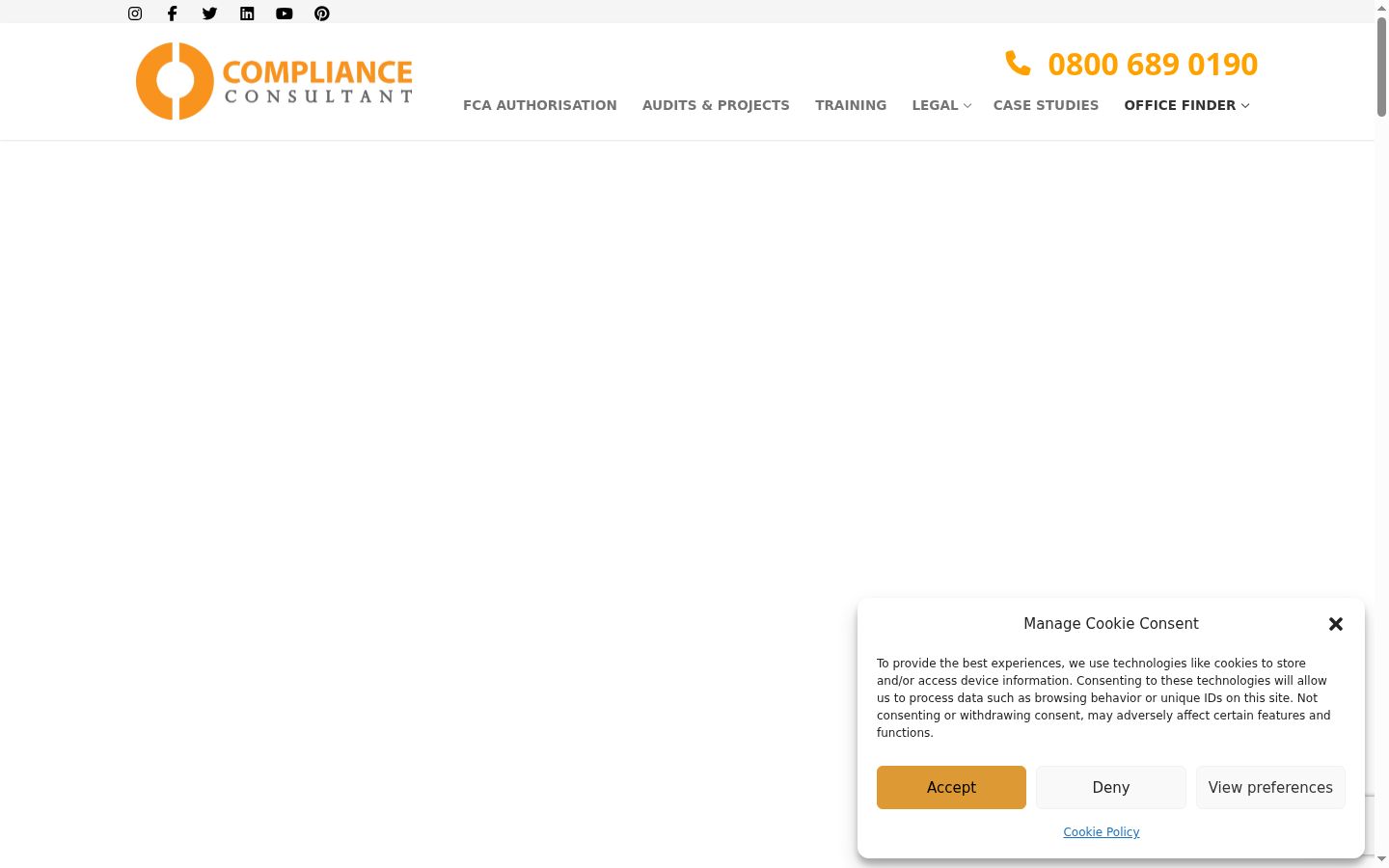Captura de ecrã do banner de consentimento apresentado antes de qualquer interação