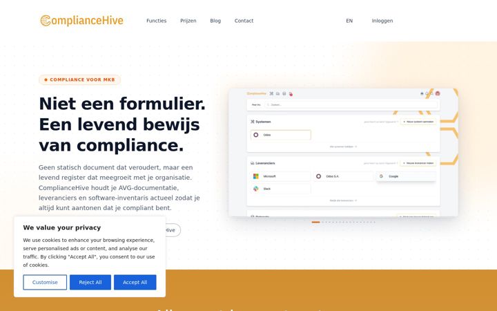 Captura de pantalla de compliancehive.eu