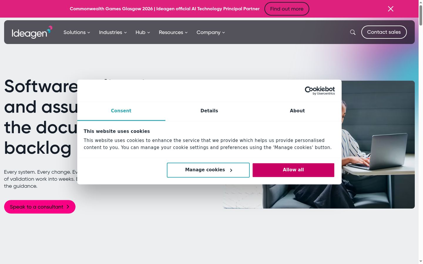Screenshot del banner di consenso mostrato prima di qualsiasi interazione