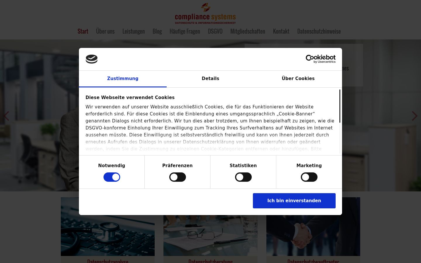 Screenshot del banner di consenso mostrato prima di qualsiasi interazione