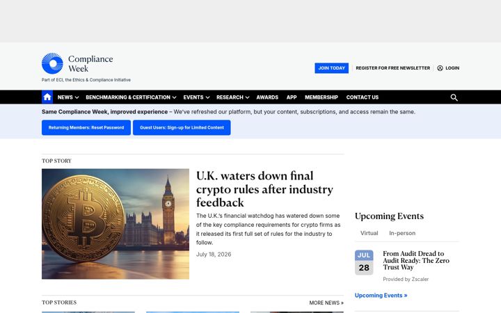 Screenshot of complianceweek.com