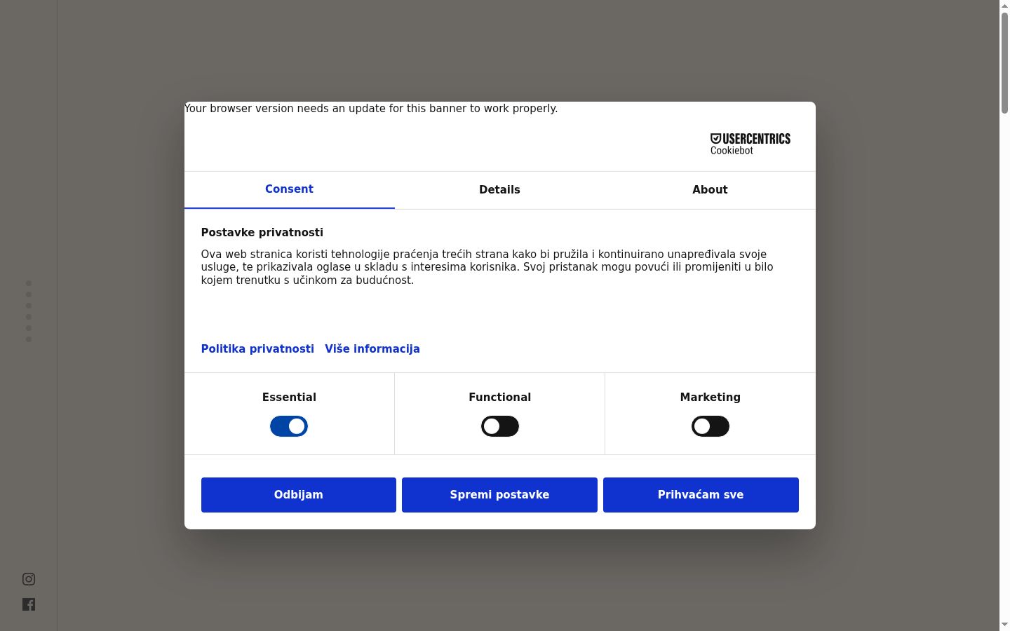 Screenshot del banner di consenso mostrato prima di qualsiasi interazione