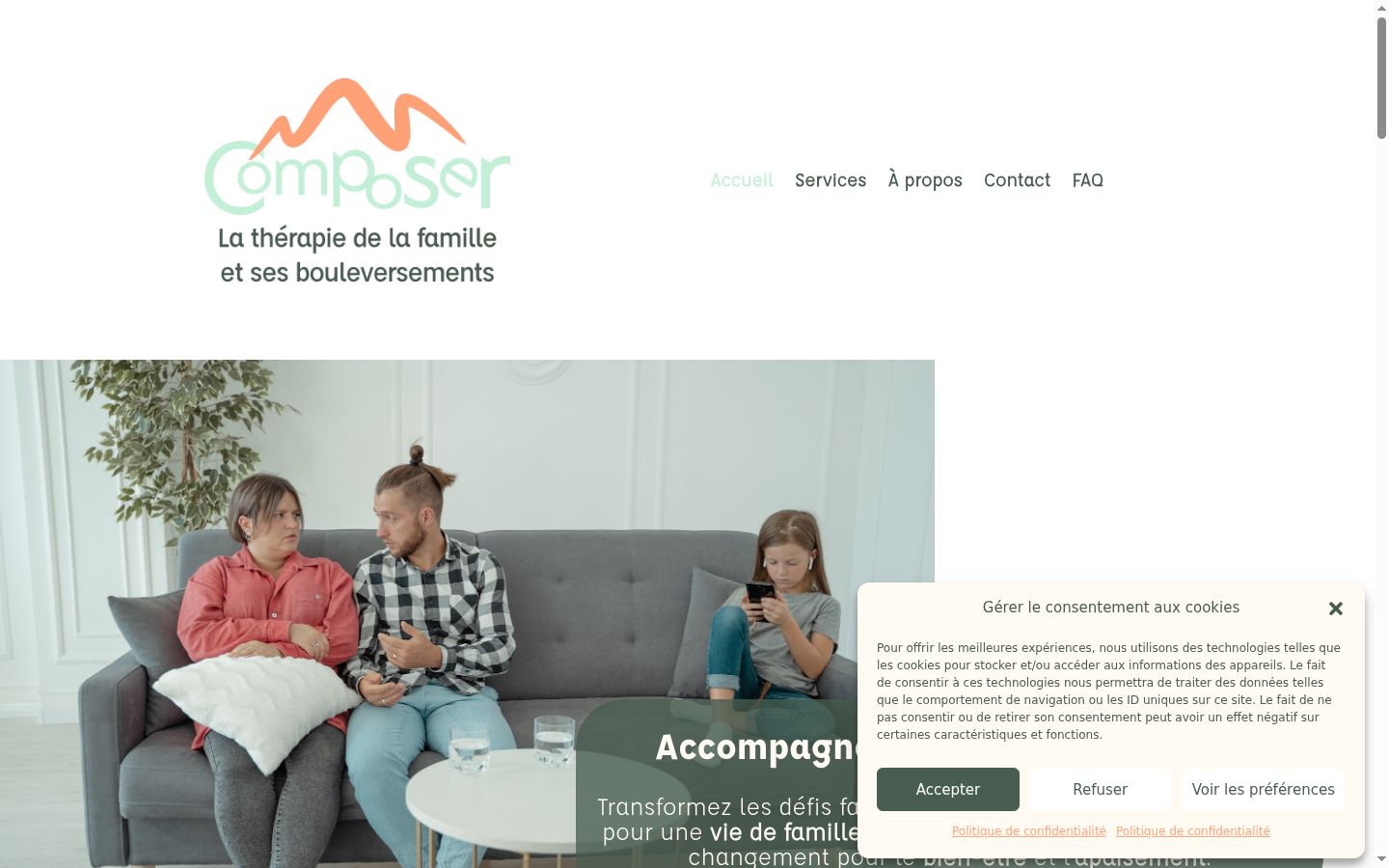 Capture d'écran de la bannière de consentement affichée avant toute interaction