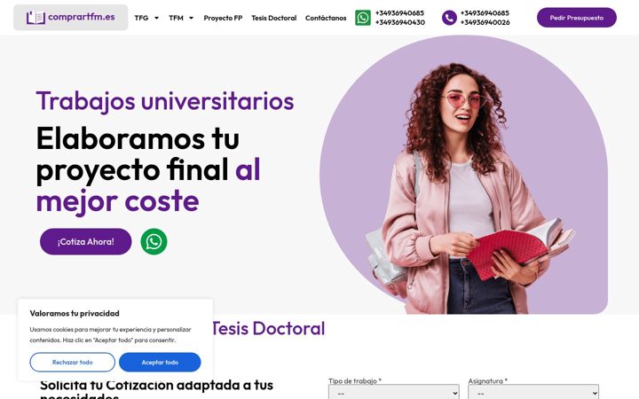 Screenshot stránky comprar-tfm.es