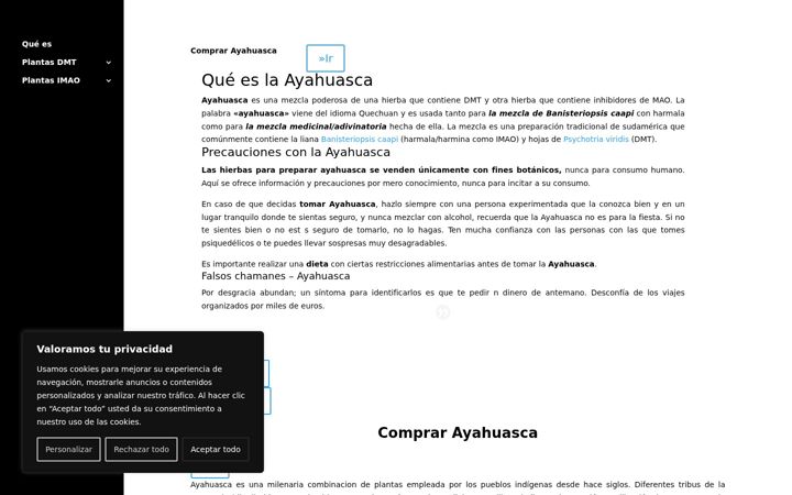 Screenshot of comprarayahuasca.com