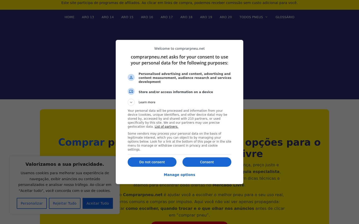 Screenshot tal-banner tal-kunsens muri qabel kwalunkwe interazzjoni