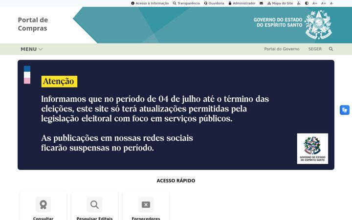 Ekrano kopija compras.es.gov.br
