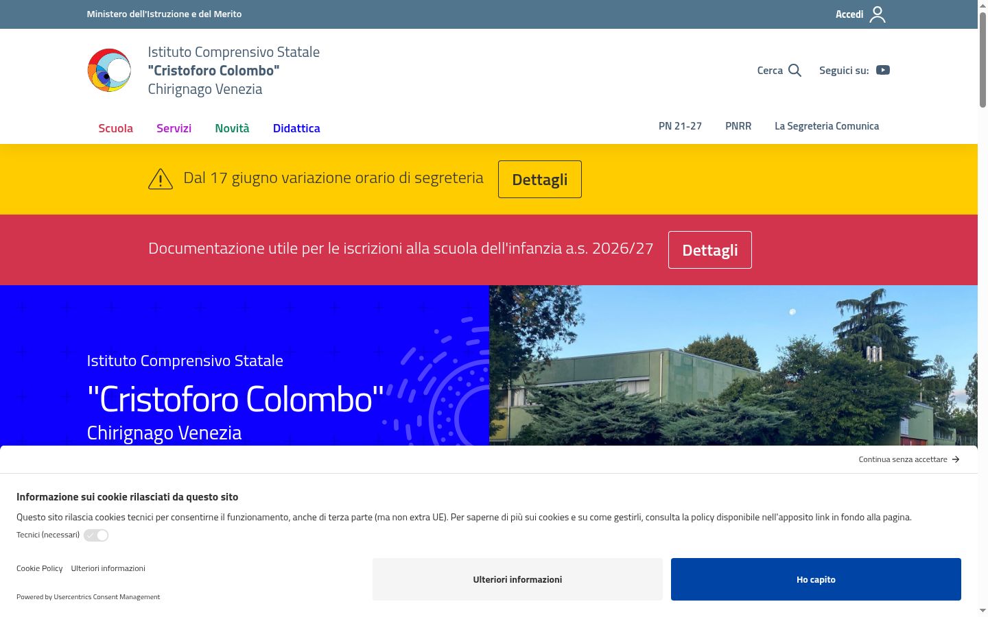 Screenshot del banner di consenso mostrato prima di qualsiasi interazione