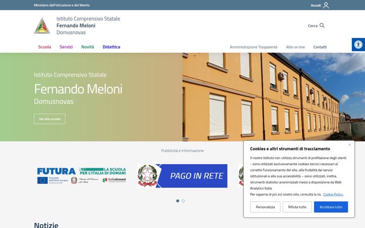Screenshot of comprensivodomusnovas.edu.it