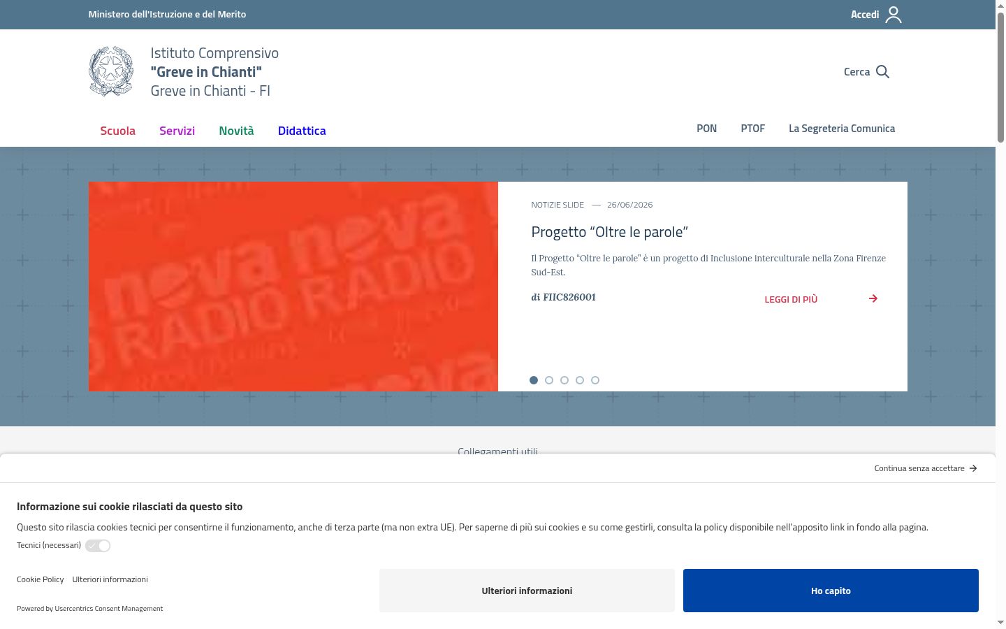 Screenshot del banner di consenso mostrato prima di qualsiasi interazione
