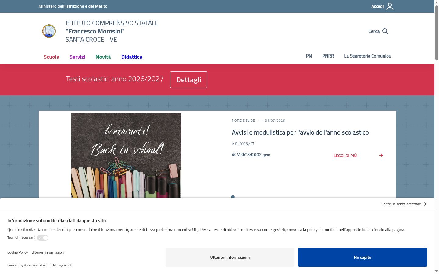 Screenshot del banner di consenso mostrato prima di qualsiasi interazione