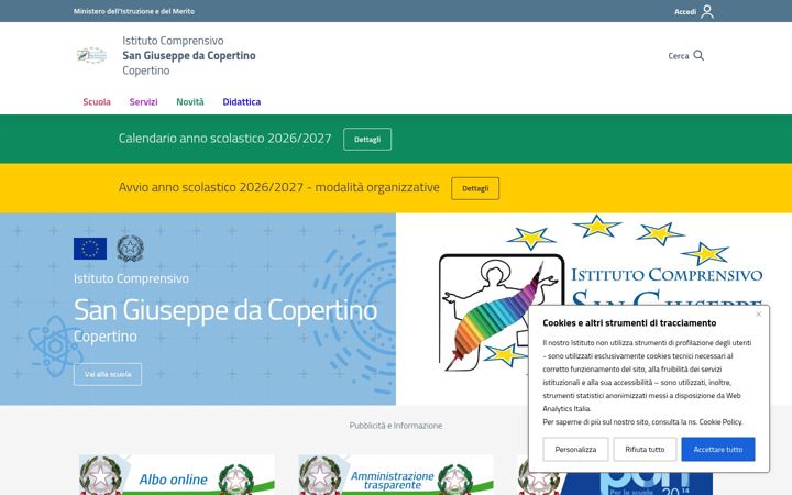Screenshot of comprensivosangiuseppedacopertino.edu.it