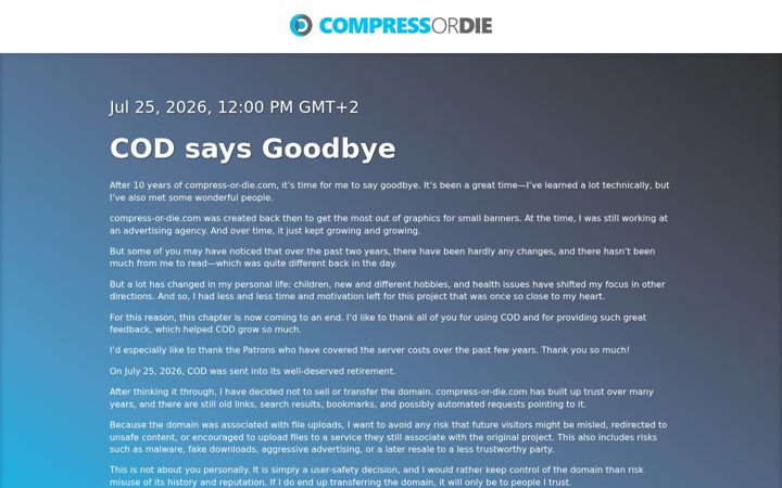 Screenshot of compress-or-die.com