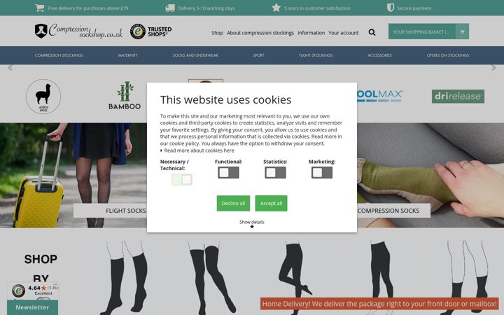 Skjermbilde av compressionsockshop.co.uk