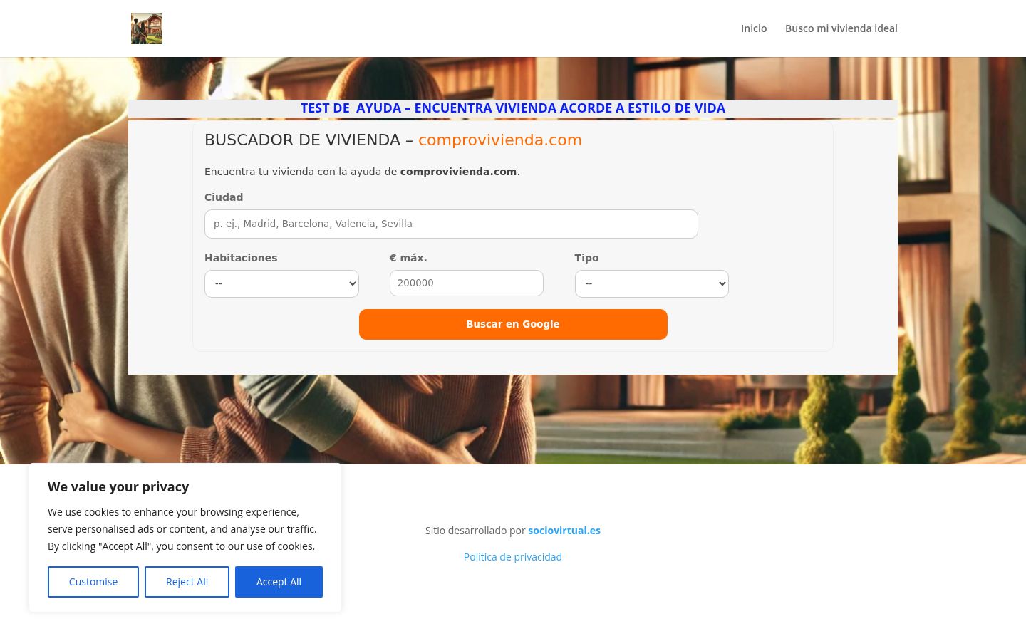 Captura de pantalla del banner de consentimiento mostrado antes de cualquier interacción