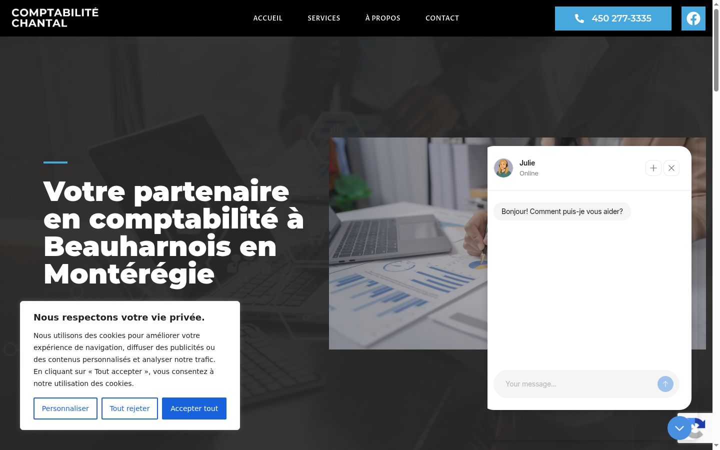 Capture d'écran de la bannière de consentement affichée avant toute interaction
