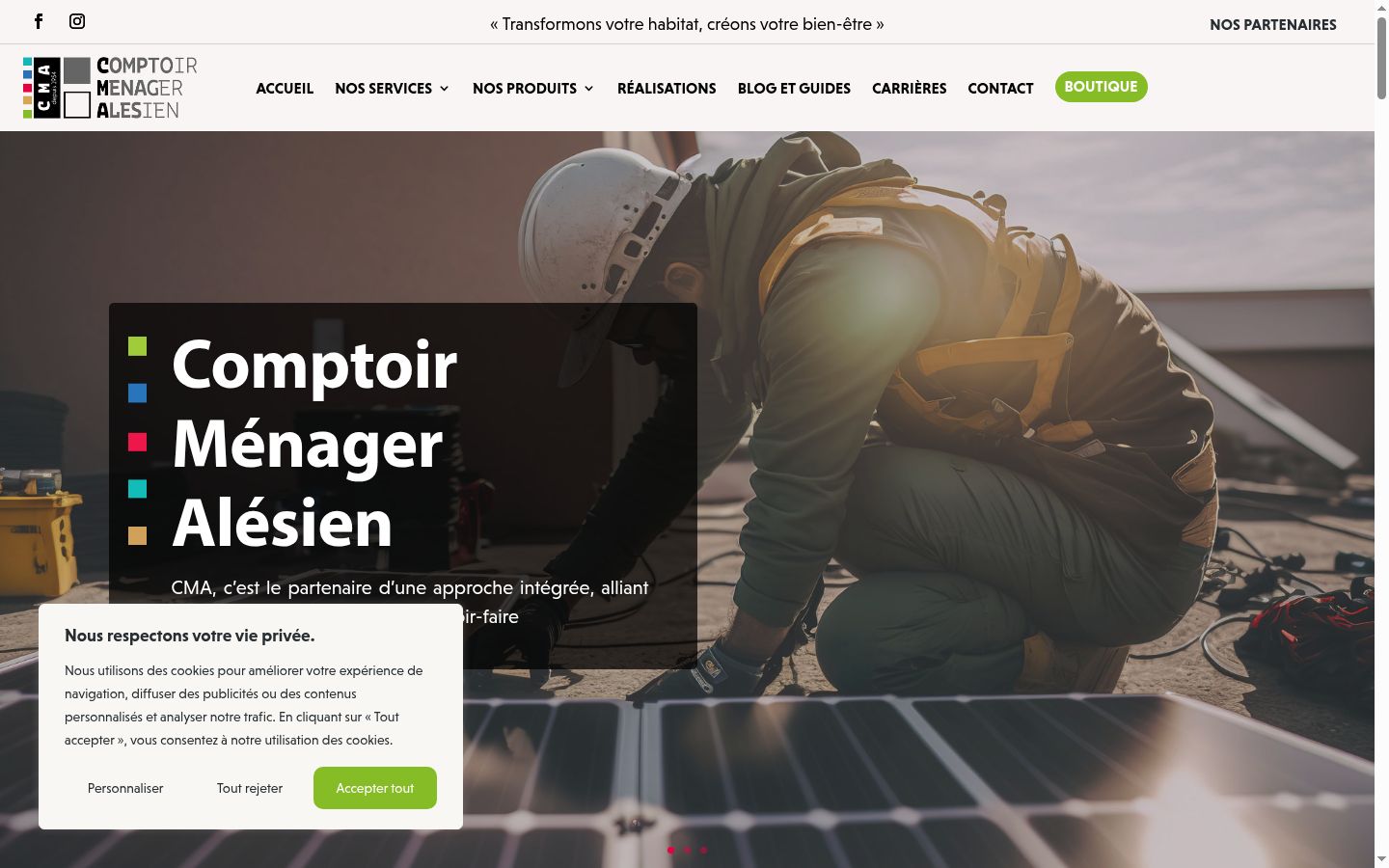 Capture d'écran de la bannière de consentement affichée avant toute interaction