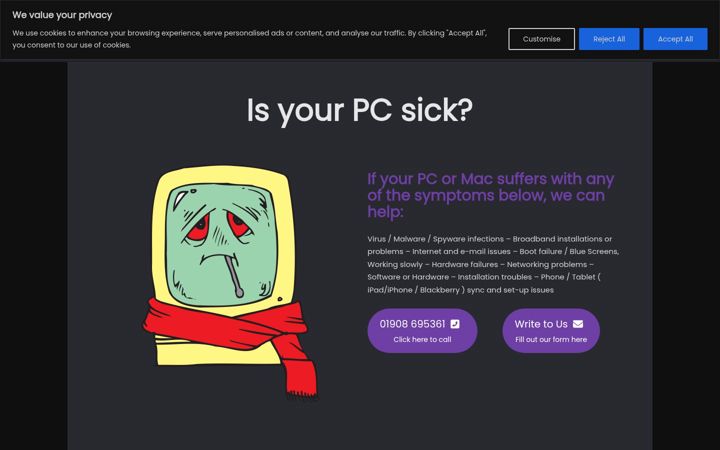 Ekrānuzņēmums no computamedic.co.uk