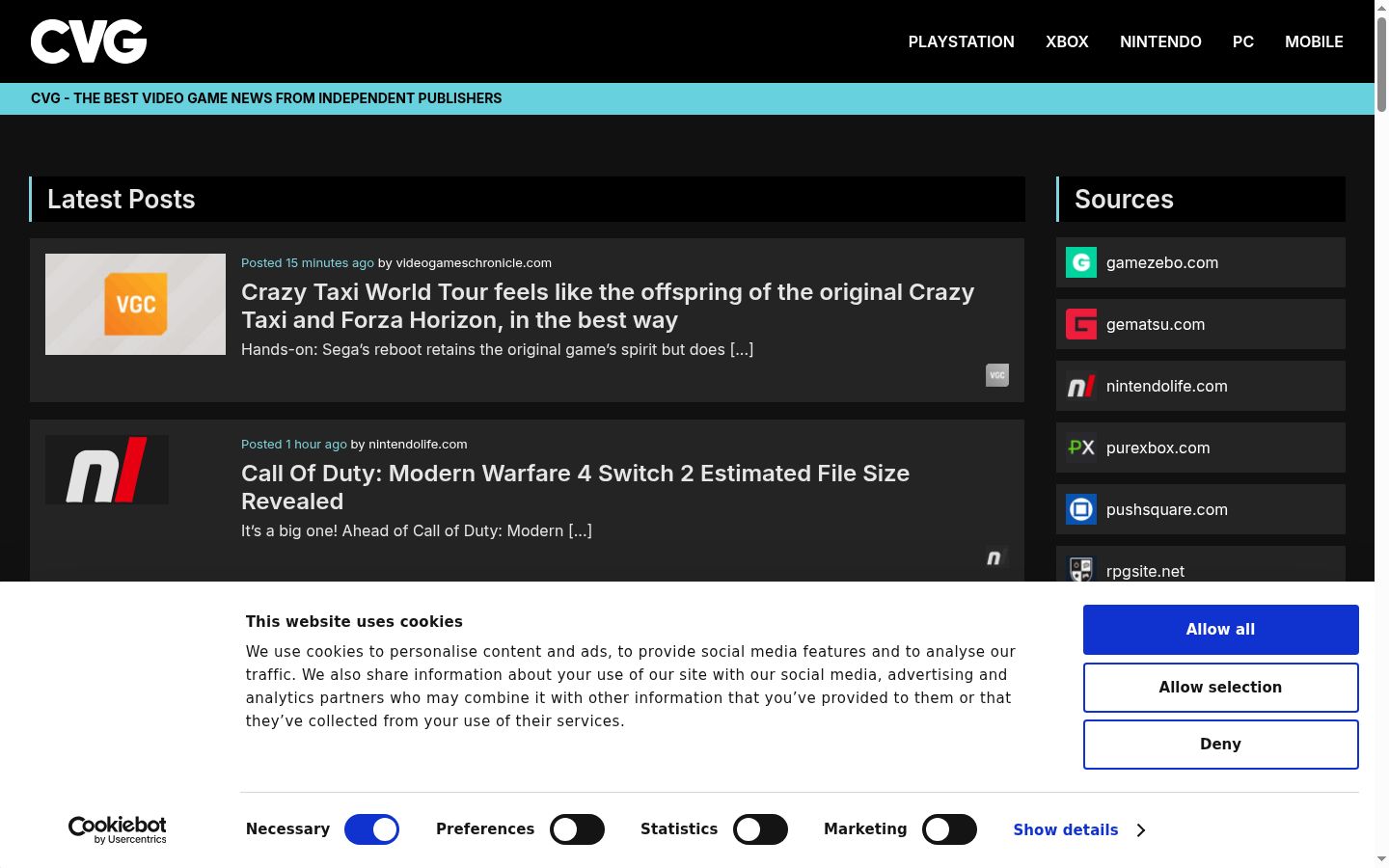 Screenshot del banner di consenso mostrato prima di qualsiasi interazione