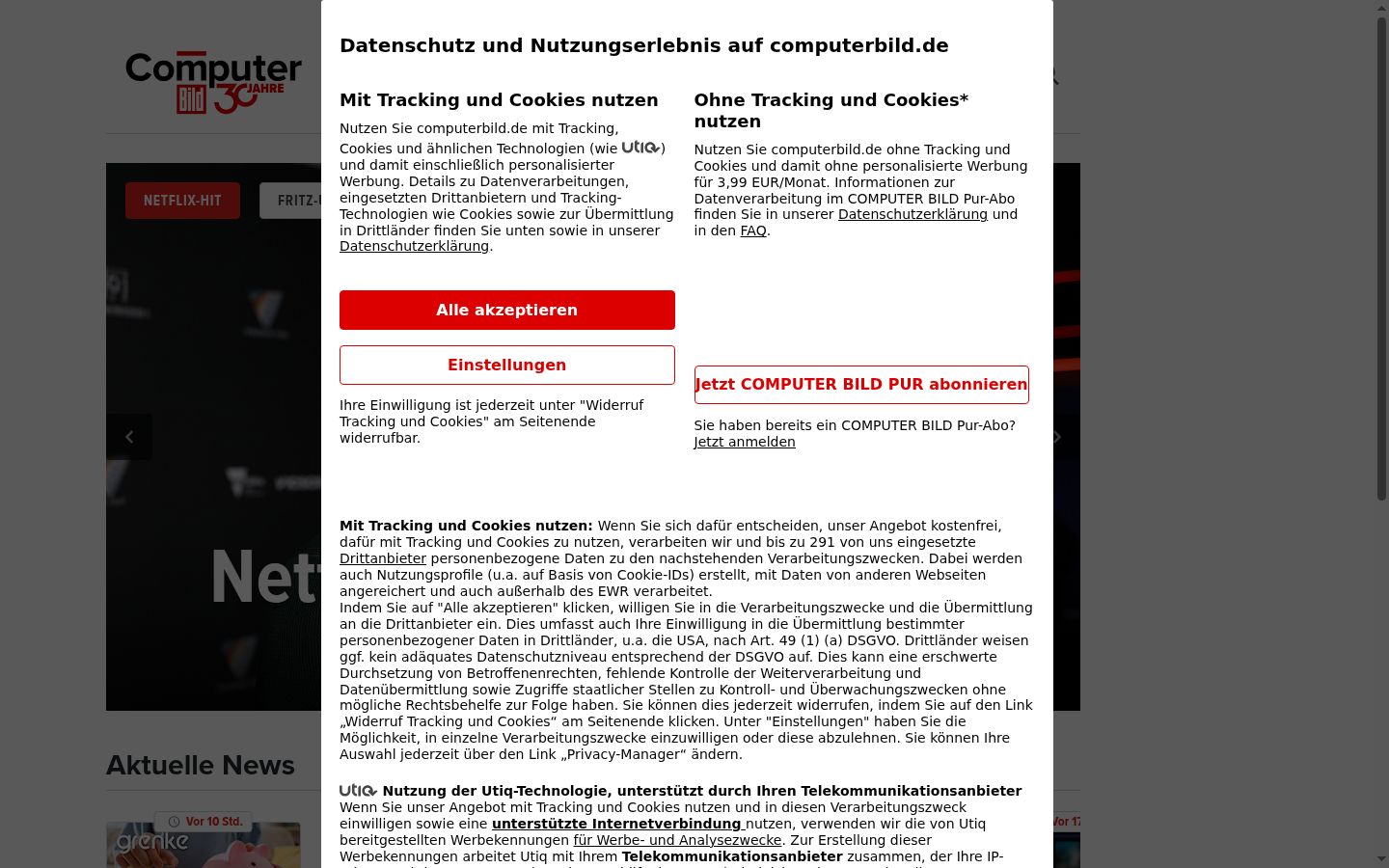 Screenshot van de toestemmingsbanner zoals getoond vóór enige interactie