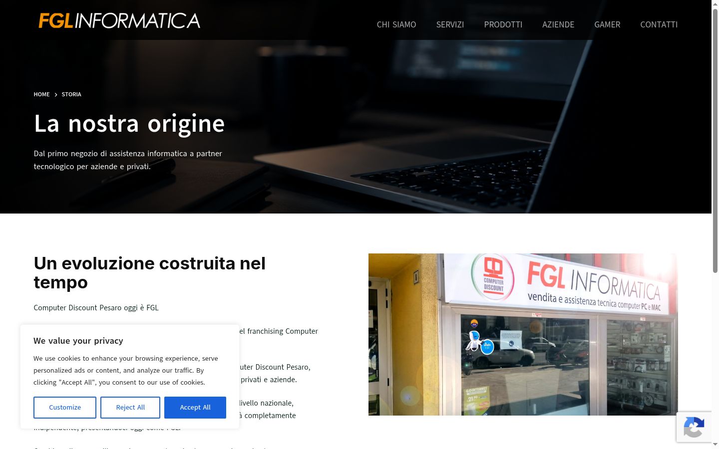 Screenshot del banner di consenso mostrato prima di qualsiasi interazione
