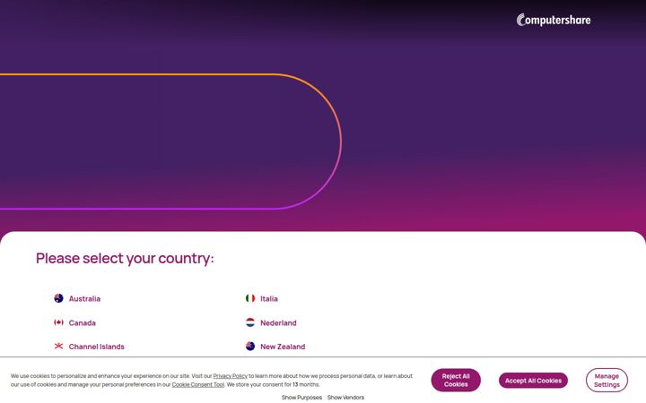Screenshot di computershare.com