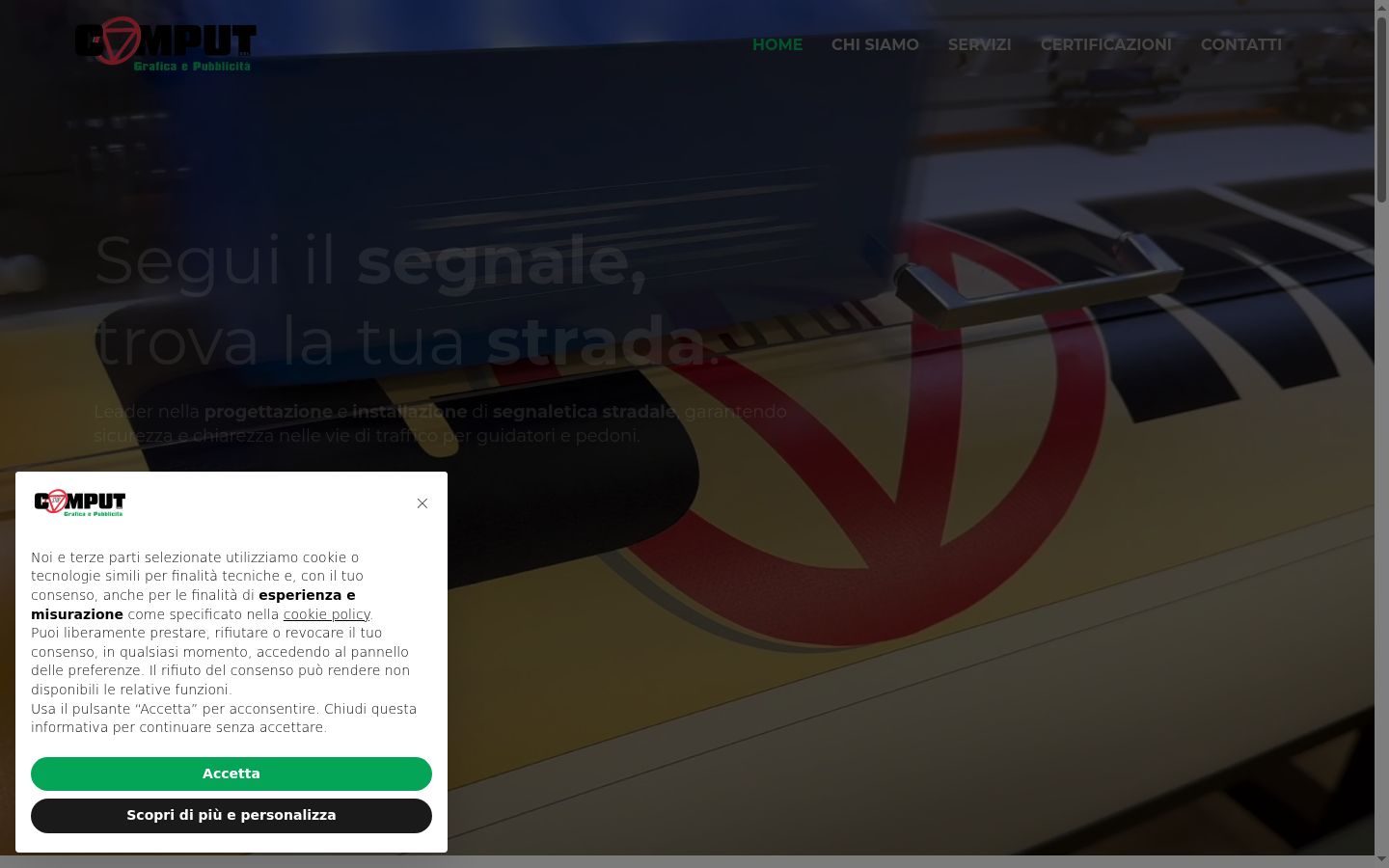 Screenshot del banner di consenso mostrato prima di qualsiasi interazione
