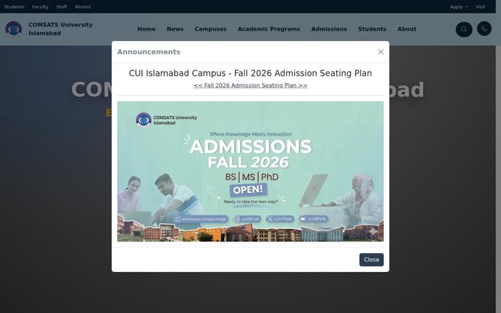 Screenshot of comsats.edu.pk