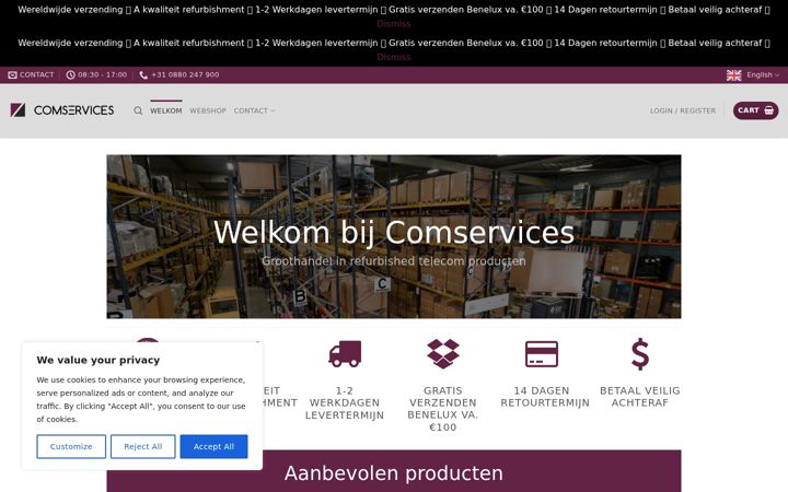 Captura de ecrã de comservices.nl