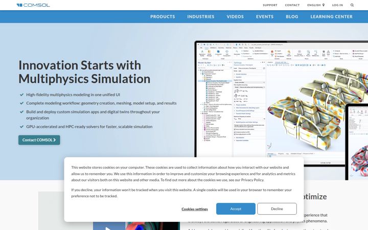 Screenshot of comsol.com
