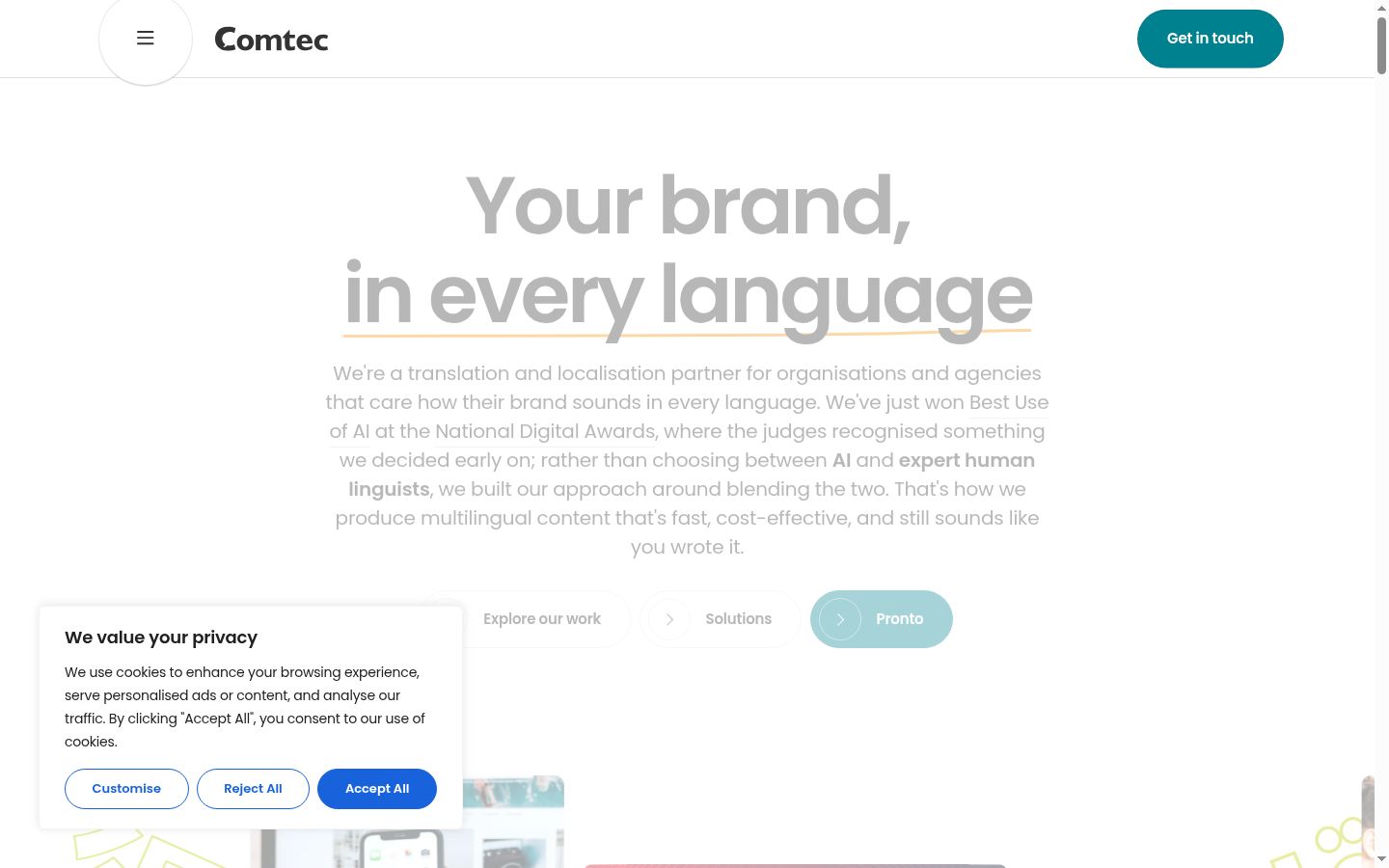 Screenshot del banner di consenso mostrato prima di qualsiasi interazione