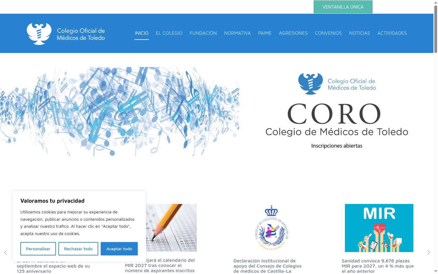 Captura de pantalla del banner de consentimiento mostrado antes de cualquier interacción