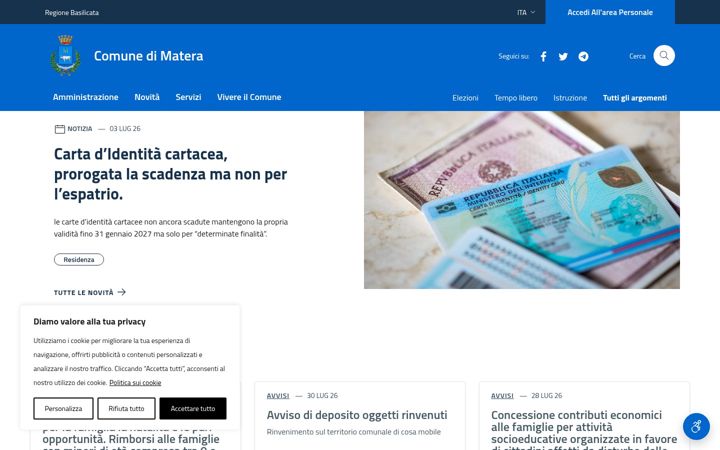Screenshot ta' comune.matera.it