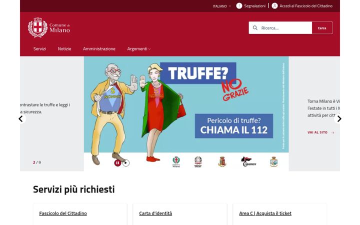 Screenshot of comune.milano.it