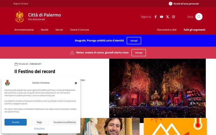Screenshot of comune.palermo.it