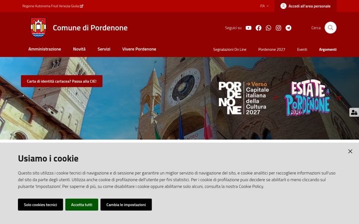 Snímek obrazovky comune.pordenone.it