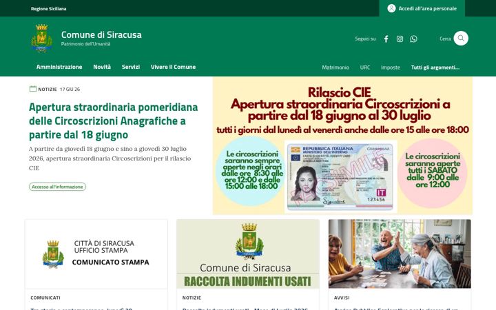 Screenshot of comune.siracusa.it
