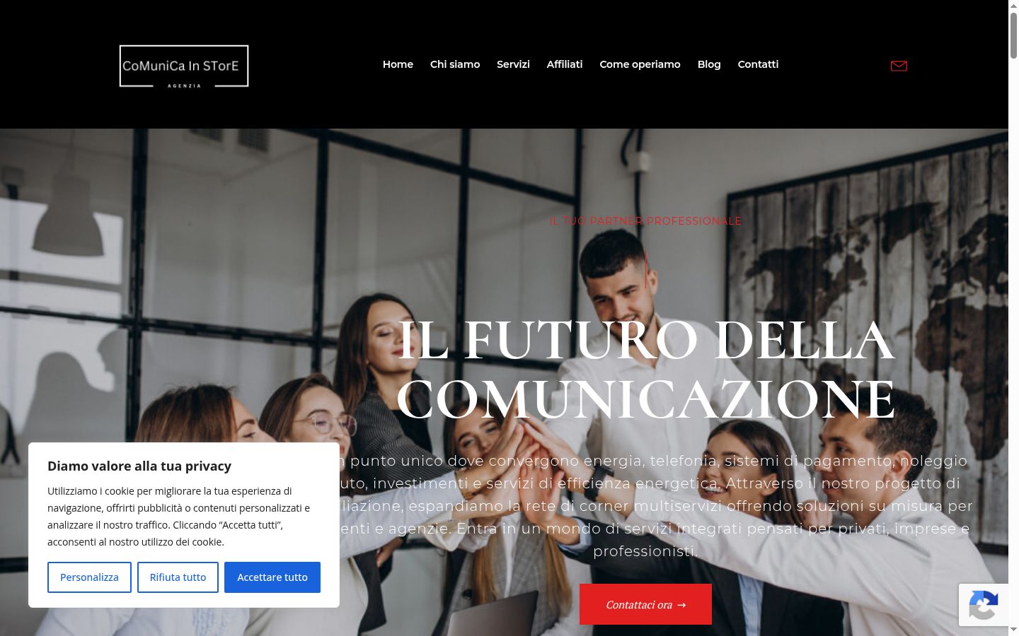 Screenshot del banner di consenso mostrato prima di qualsiasi interazione