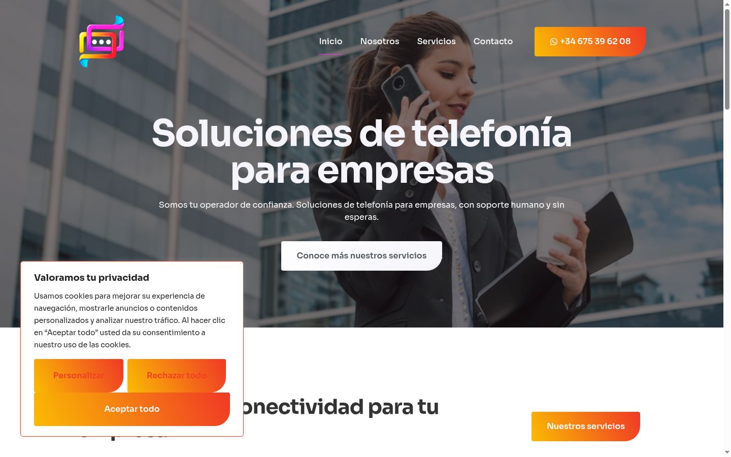 Screenshot del banner di consenso mostrato prima di qualsiasi interazione