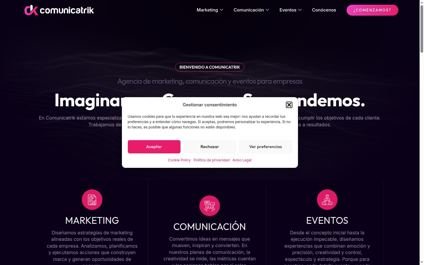 Screenshot del banner di consenso mostrato prima di qualsiasi interazione