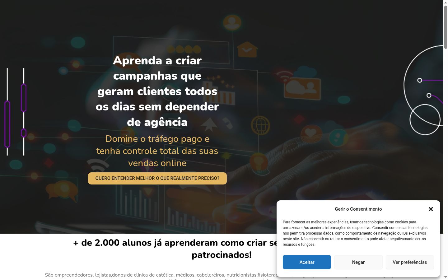 Captura de pantalla del banner de consentimiento mostrado antes de cualquier interacción