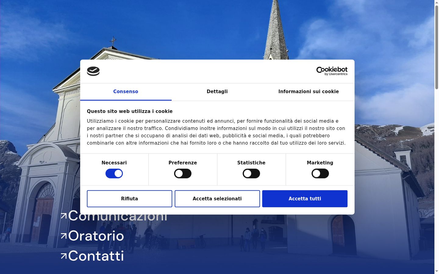 Screenshot del banner di consenso mostrato prima di qualsiasi interazione