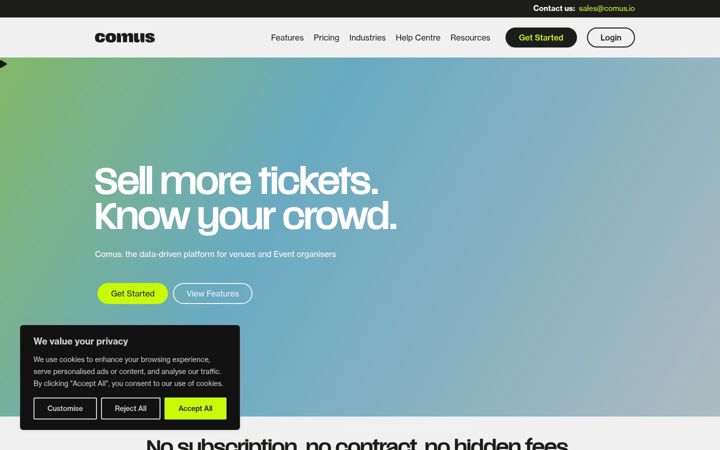 Screenshot van comus.io