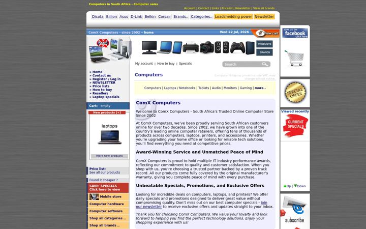 Screenshot of comx-computers.co.za