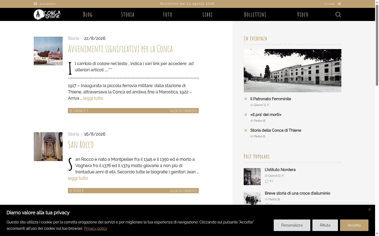Screenshot del banner di consenso mostrato prima di qualsiasi interazione